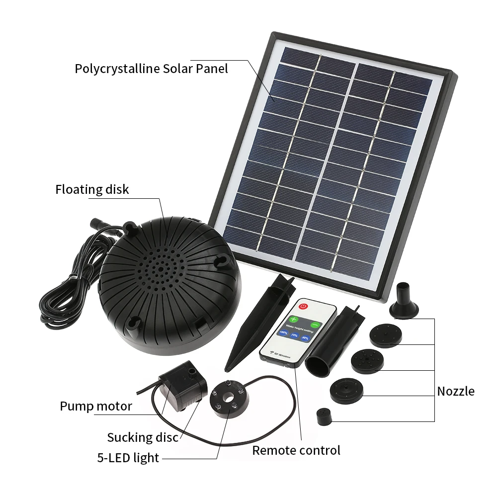 12V 5W Solar Powered Brushless Submersible Water Pump Built-in Battery Remote Control LED Solar Floating Fountain Pump
12V 5W Solar Powered Brushless Submersible Water Pump Built-in Battery Remote Control LED Solar Floating Fountain Pump