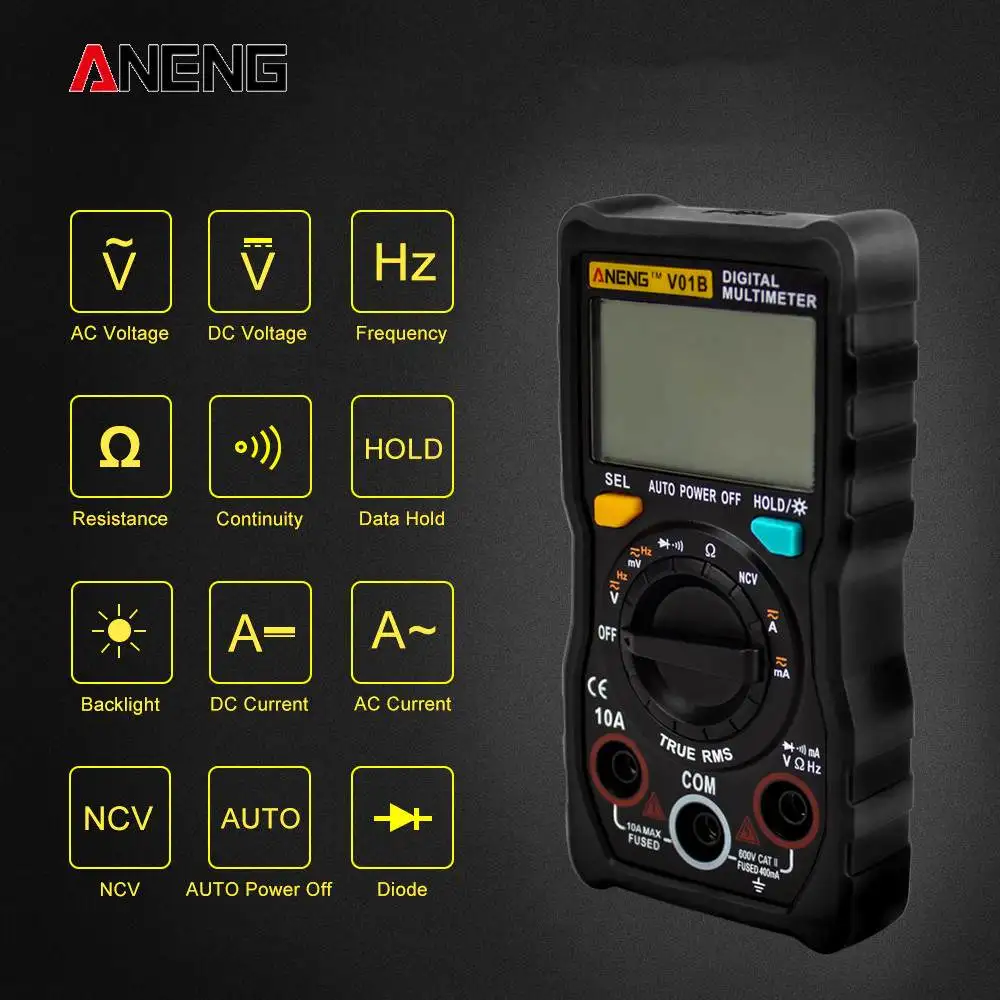 ANENG V01B Auto-ranging Digital Multimeter 4000 Counts True RMS AC/DC Voltage Current Resistance Resistance Frequency NVC Test
ANENG V01B Auto-ranging Digital Multimeter 4000 Counts True RMS AC/DC Voltage Current Resistance Resistance Frequency NVC Test