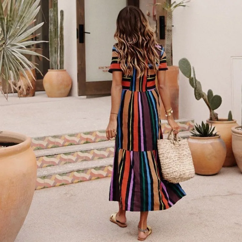 Striped Boho Dress Summer 2019 Women Short Sleeves Colorful Maxi Beach Dress Ladies A Line Tunic Holiday Long Dresses For Women
Striped Boho Dress Summer 2019 Women Short Sleeves Colorful Maxi Beach Dress Ladies A Line Tunic Holiday Long Dresses For Women