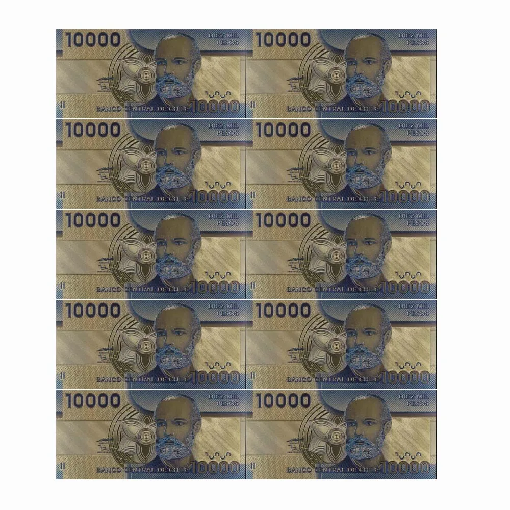 10pcs/lot Festival Souvenir Gifts Chile 10000 Poes Colorful Gold Banknote Art Crafts Fake Money Bills New Products 2019
10pcs/lot Festival Souvenir Gifts Chile 10000 Poes Colorful Gold Banknote Art Crafts Fake Money Bills New Products 2019