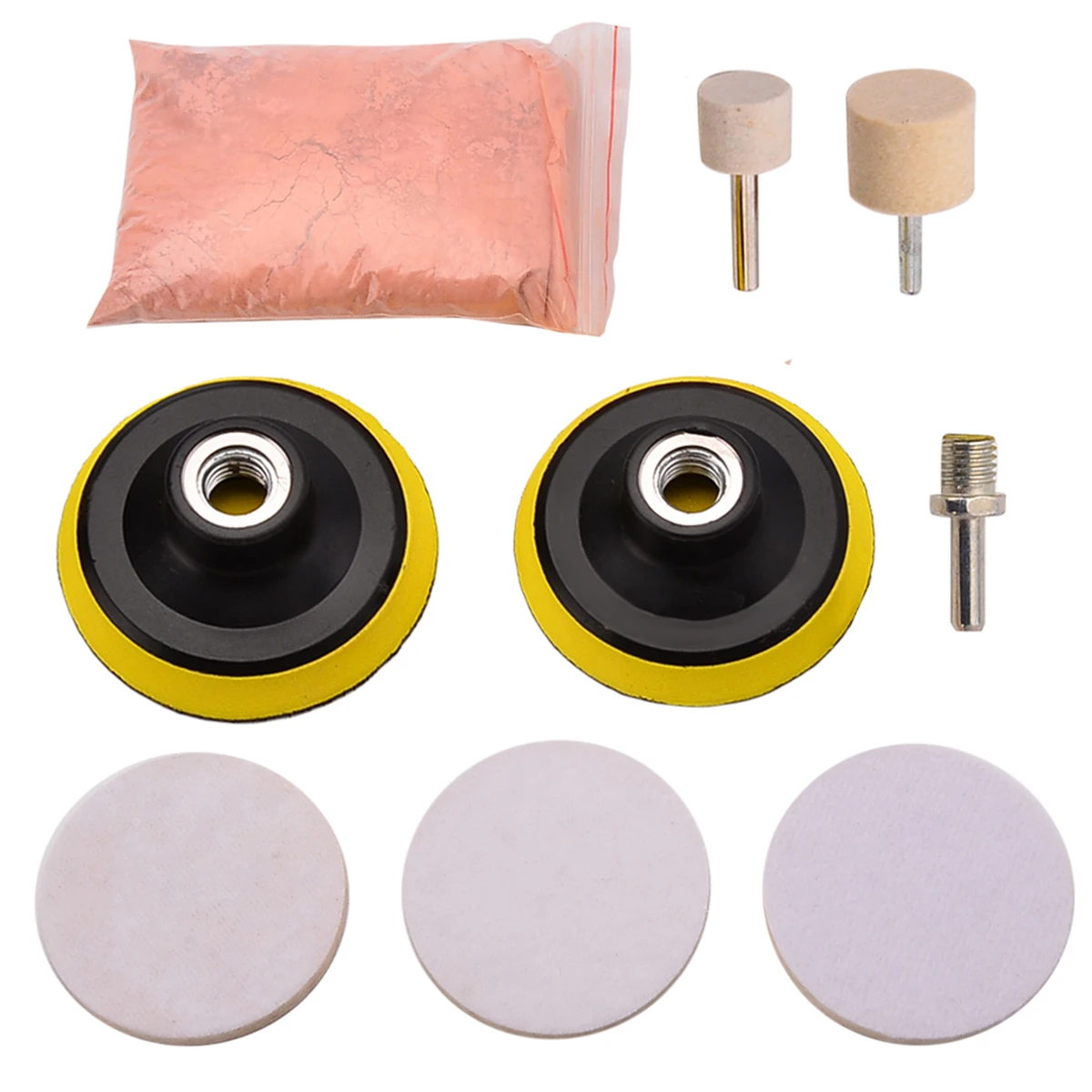 9Pcs New Glass Polishing Kit Wool Felt Polishing Pad Wheel Car Front Window Glass Scratch Remover 8 Oz Cerium Oxide and 3" Bobs
9Pcs New Glass Polishing Kit Wool Felt Polishing Pad Wheel Car Front Window Glass Scratch Remover 8 Oz Cerium Oxide and 3" Bobs
