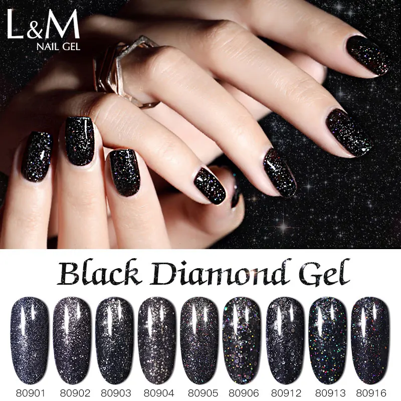 6 Pcs Dark Glitter Nail Art Varnish 15 ml 9 Color Supper Diamond Shining Gel Black | Красота и здоровье