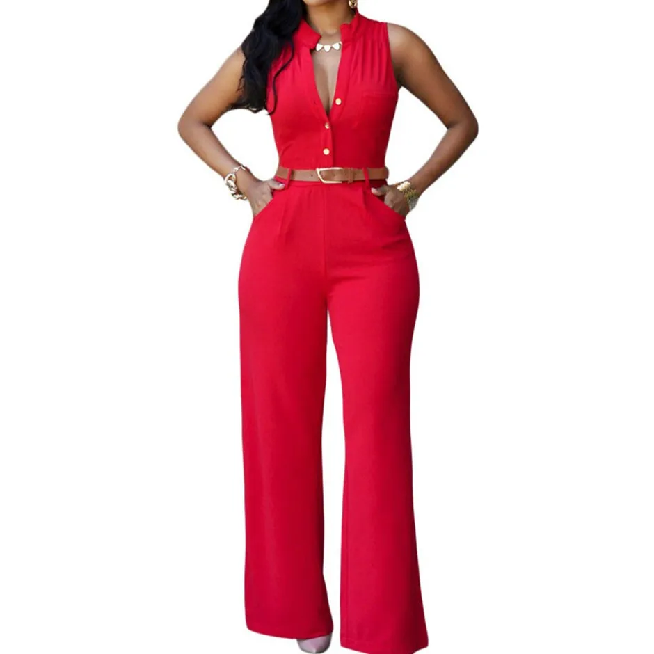 2019 Summer New V-Neck Sexy Jumpsuits Women Solid Sleeveless Wide Leg Jumpsuit Sashes Casual High Waist Long Rompers
2019 Summer New V-Neck Sexy Jumpsuits Women Solid Sleeveless Wide Leg Jumpsuit Sashes Casual High Waist Long Rompers