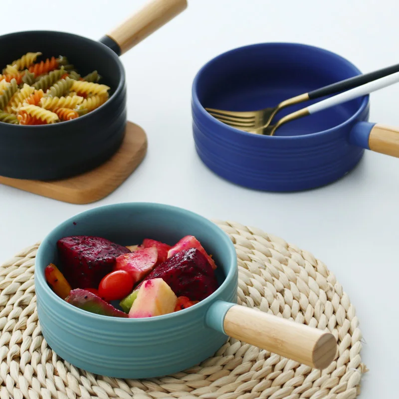 Nordic creative fruit salad bowl ceramic soup rice bowl sigle wooden handle household tableware breakfast food dish plate
Nordic creative fruit salad bowl ceramic soup rice bowl sigle wooden handle household tableware breakfast food dish plate