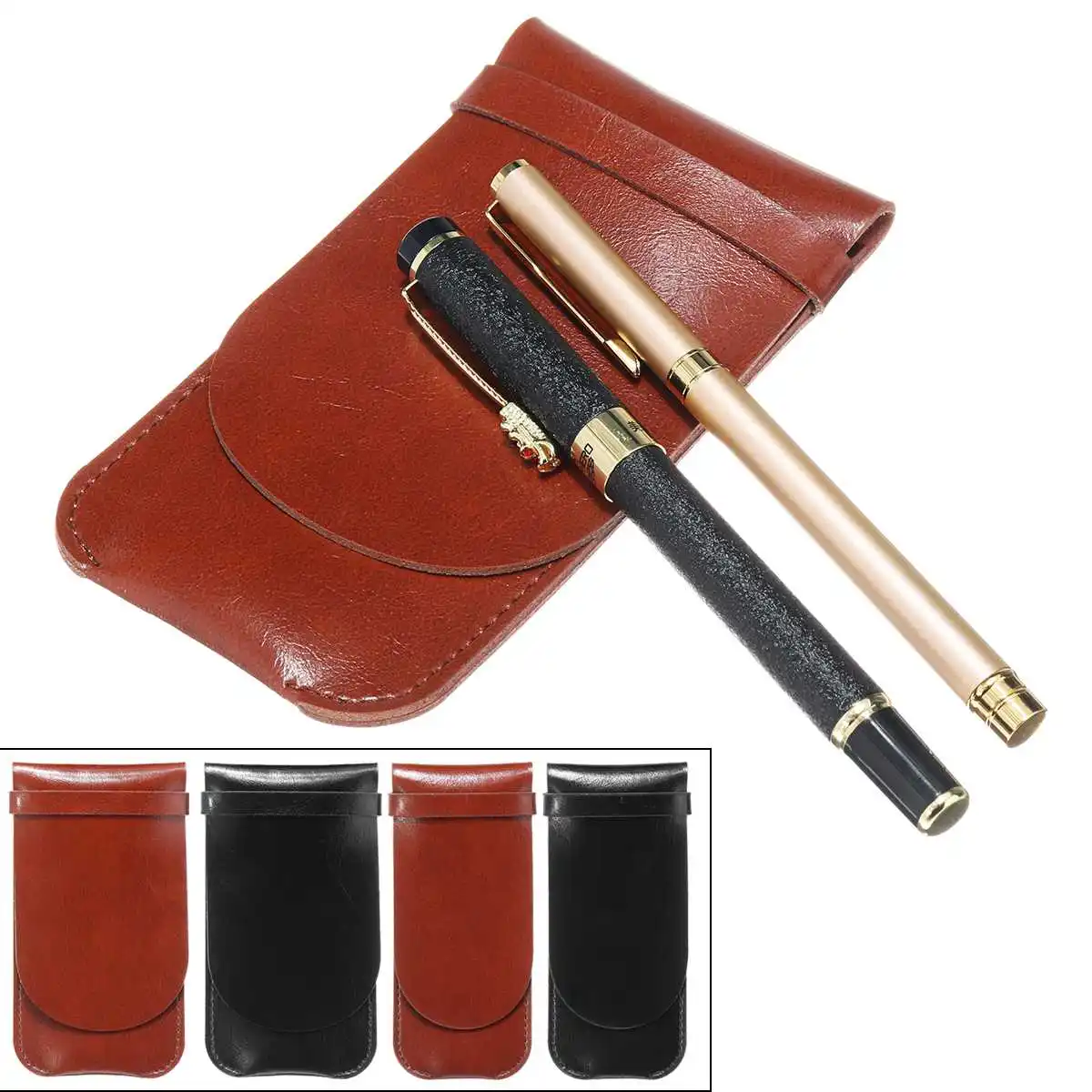 

2/4/5 Pens Case Luxury Brown /Blcack Leather Pencil Case/Bag For Roller Ball Pen / Fountain Pen /Ballpoint Pen Binder Stationery