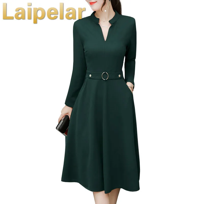 Elegant Midi Dress Women Autumn 2019 New Fashion Plus Size Midi Dress Black Red Green Long Sleeve V Neck Slim Ladies Dresses 
Elegant Midi Dress Women Autumn 2019 New Fashion Plus Size Midi Dress Black Red Green Long Sleeve V Neck Slim Ladies Dresses