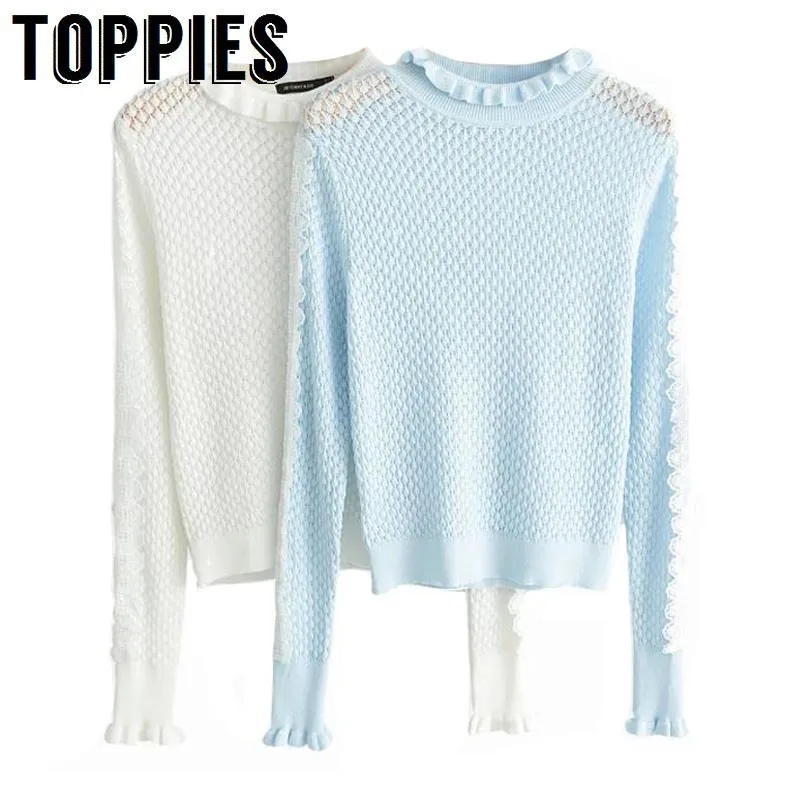 2019 Summer Spliced Hollow Out Lace Tops Women Long Sleeve Knitting T-Shirt Ruffles Collars Ladies Tops
2019 Summer Spliced Hollow Out Lace Tops Women Long Sleeve Knitting T-Shirt Ruffles Collars Ladies Tops