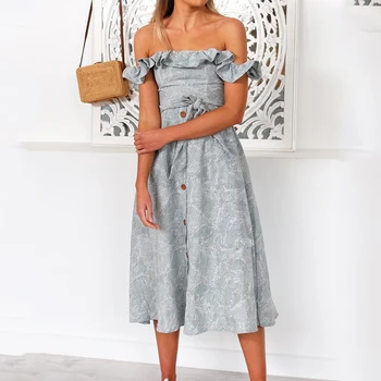 Summer dress Vestidos Women Sexy dress button ruffled halter strap pocket OL off shoulder slim print beach Dress For Women
Summer dress Vestidos Women Sexy dress button ruffled halter strap pocket OL off shoulder slim print beach Dress For Women