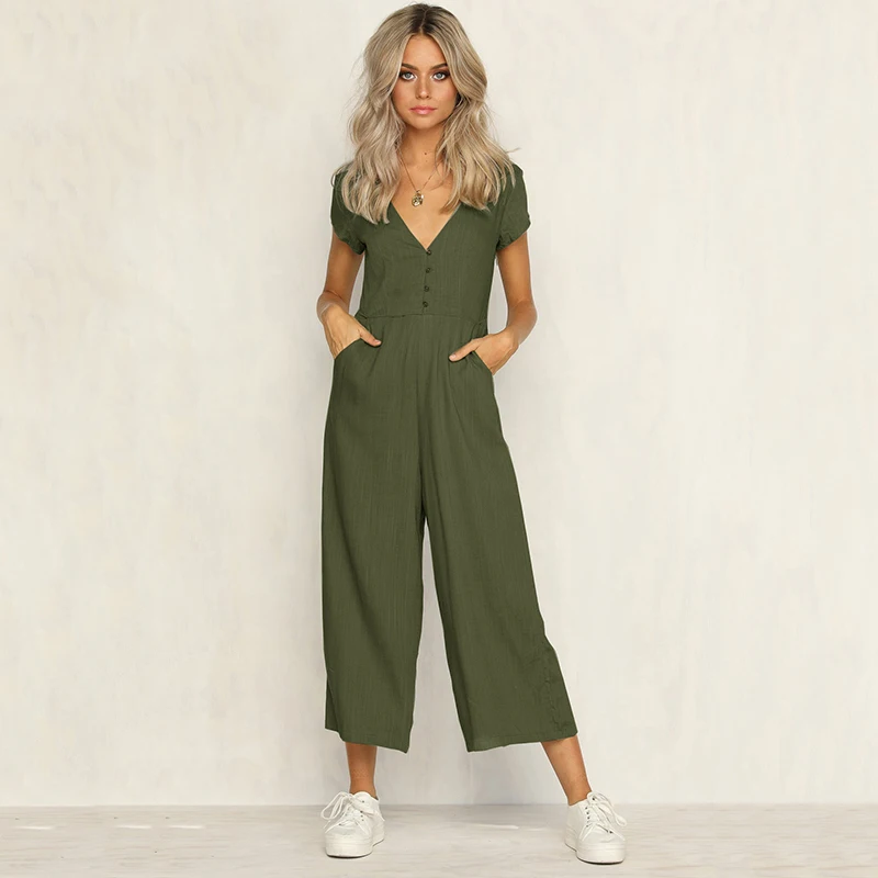 Sexy v neck wide leg jumpsuit for women 2019 Summer fashion short sleeve khaki rompers womens jumpsuit Causal loose overalls
Sexy v neck wide leg jumpsuit for women 2019 Summer fashion short sleeve khaki rompers womens jumpsuit Causal loose overalls