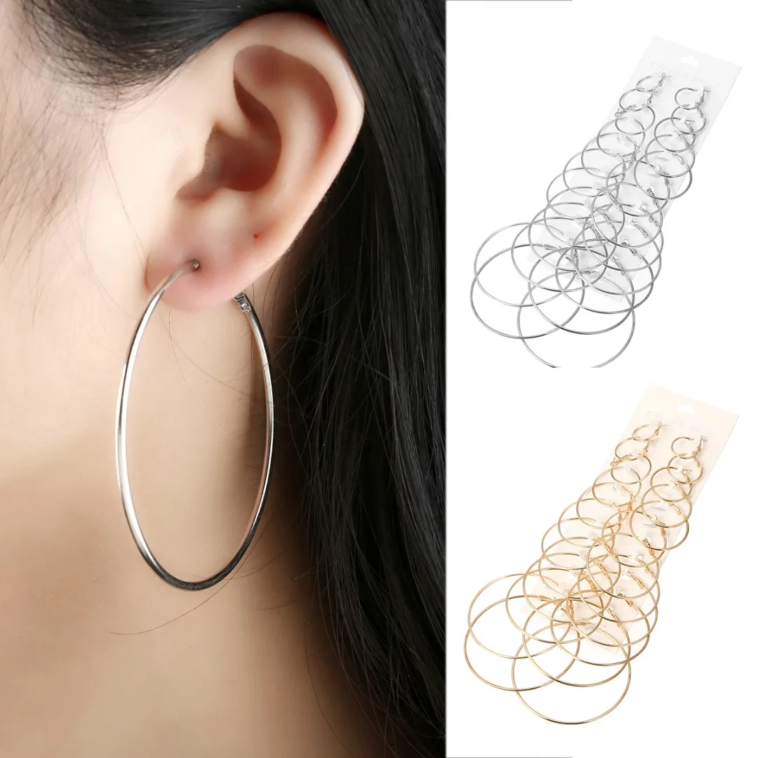 12pair Per Set Big Simple Round Circle Hoop Earring for Women Silver Gold Color Punk Style Earrings Fashion Party Jewelry Gifts
12pair Per Set Big Simple Round Circle Hoop Earring for Women Silver Gold Color Punk Style Earrings Fashion Party Jewelry Gifts