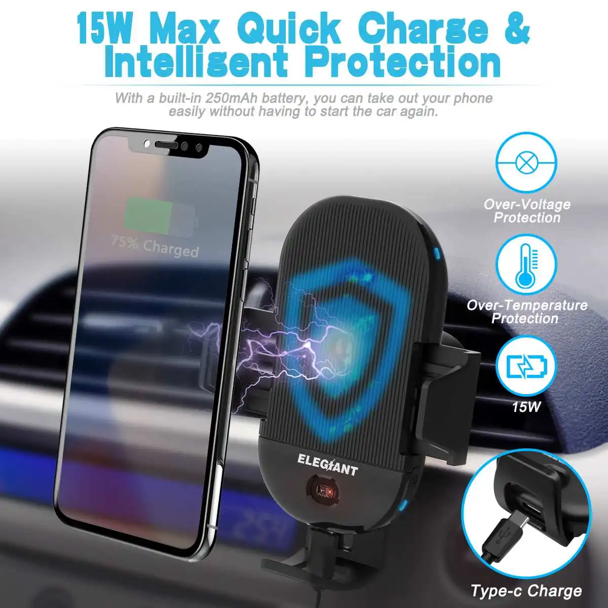 Qi Car Wireless Charger Intelligent Infrared Sensor Fast Wireless With Built-in Battery Charging Car Phone Holder Air Vent Mount
Qi Car Wireless Charger Intelligent Infrared Sensor Fast Wireless With Built-in Battery Charging Car Phone Holder Air Vent Mount