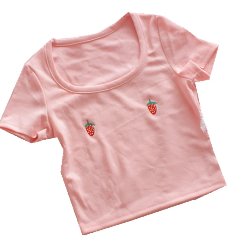 Women Cotton T-shirt Strawberry Cute Short Sleeve Fashion Femme Tops Pink Patchwork Streetwear Summer Cool New 2019
Women Cotton T-shirt Strawberry Cute Short Sleeve Fashion Femme Tops Pink Patchwork Streetwear Summer Cool New 2019