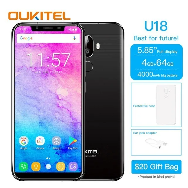 

OUKITEL U18 5.85" Full Display Mobile Phone Mt6750t Octa Core Android 7.0 4g Ram 64g Rom 4000mah Face Id Fingerprint Smartphone