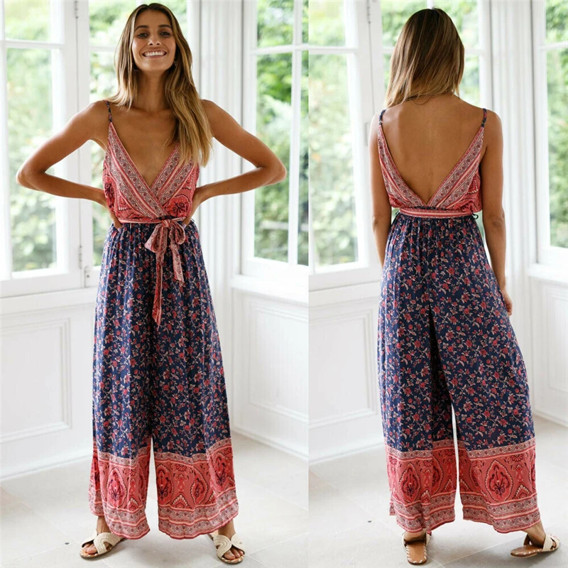 New Summer Women Boho Floral Holiday Jumpsuits Sexy Strappy Wide Leg Lace Up Jumpsuits Lady Party Beach Loose Jumpsuit Ropa Robe
New Summer Women Boho Floral Holiday Jumpsuits Sexy Strappy Wide Leg Lace Up Jumpsuits Lady Party Beach Loose Jumpsuit Ropa Robe