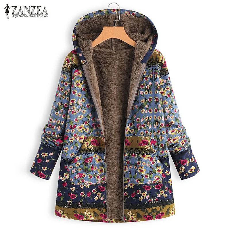 2019 ZANZEA Winter Warm Fluffy Outwear Women Casual Hooded Zipper Long Sleeve Basic Coat Vintage Floral Printed Patchwork Jacket 
2019 ZANZEA Winter Warm Fluffy Outwear Women Casual Hooded Zipper Long Sleeve Basic Coat Vintage Floral Printed Patchwork Jacket