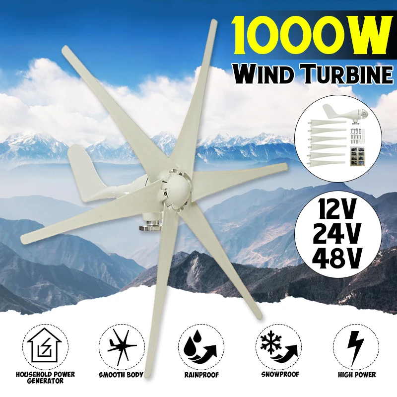 1000W 12V 24 V 48 Volt 6 Nylon Fiber Blade Horizontal Home Wind Turbines Wind Generator Power Windmill Energy Turbines Charge
1000W 12V 24 V 48 Volt 6 Nylon Fiber Blade Horizontal Home Wind Turbines Wind Generator Power Windmill Energy Turbines Charge