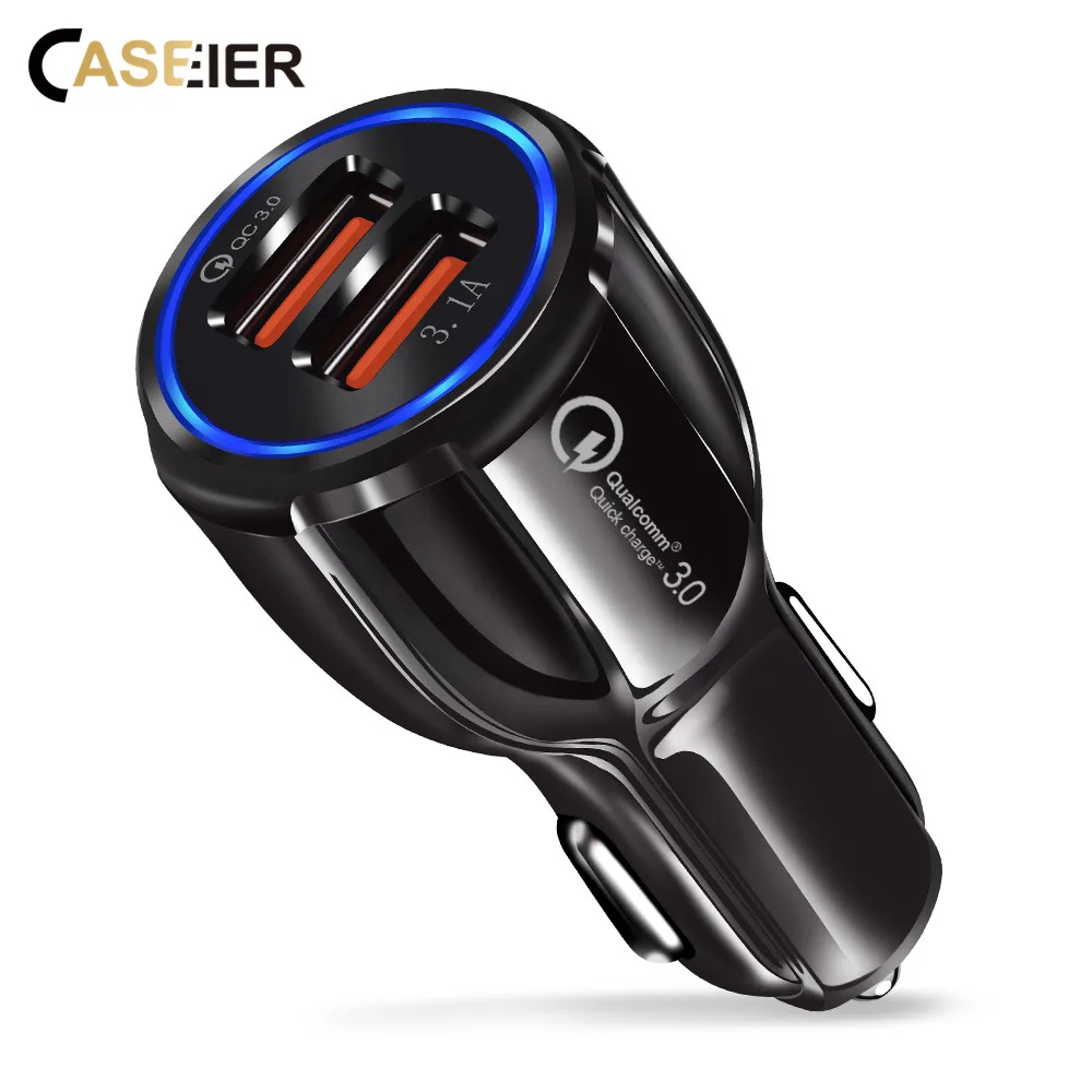 

CASEIER Car Charger Fast Charge 3.0 Stand In Car Charging Adapter Dual USB Cars-Charger QC For iPhone Micro USB C Cable Chargers