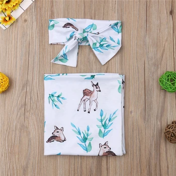 0-12M Newborn Baby Cute Swaddle Blanket Sleeping Swaddle Muslin Wrap+Headband 2Pcs