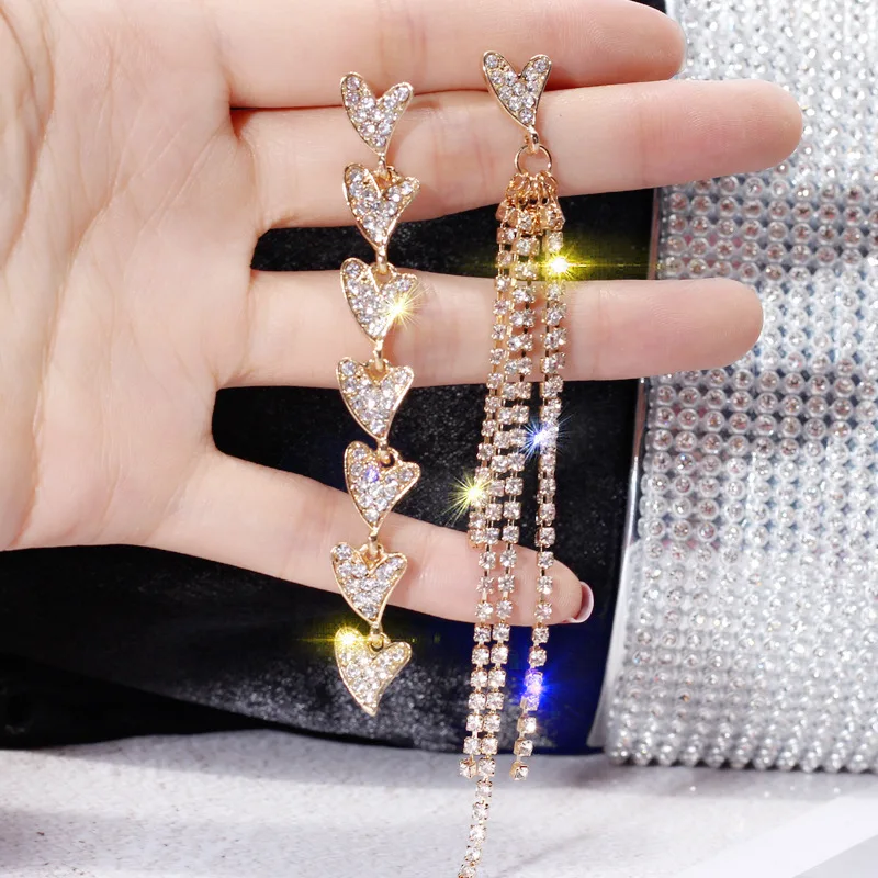 FYUAN Fashion Love Heart Rhinestone Asymmetry Earrings Gold Silver Color Long Tassel Drop Earrings for Women Wedding Jewelry
FYUAN Fashion Love Heart Rhinestone Asymmetry Earrings Gold Silver Color Long Tassel Drop Earrings for Women Wedding Jewelry