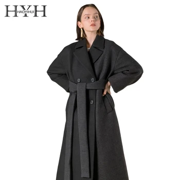 HYH HAOYIHUI Loose Temperament Stitching Color Lapel Double-breasted Wide Belt With Long Coat
HYH HAOYIHUI Loose Temperament Stitching Color Lapel Double-breasted Wide Belt With Long Coat