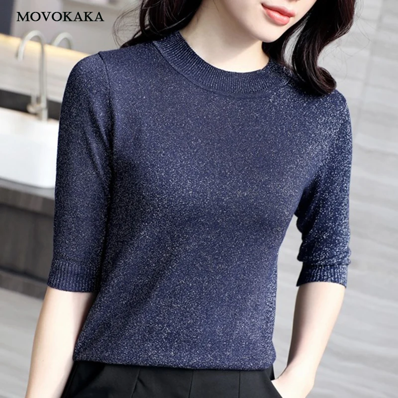 Spring Autumn Shiny Lurex Knit Sweater Women Cropped Short Sleeve Fashion Women Sweaters And Pullovers O-Neck Sweater Ladies Top
Spring Autumn Shiny Lurex Knit Sweater Women Cropped Short Sleeve Fashion Women Sweaters And Pullovers O-Neck Sweater Ladies Top