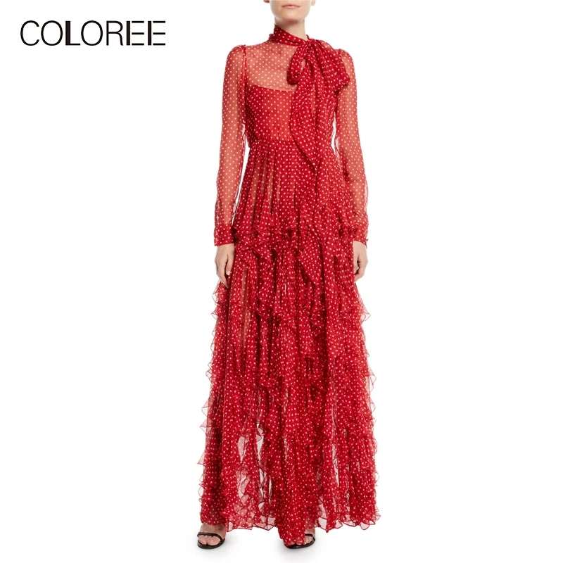 Spring Vintage Red Polka Dot Dress 2019 Women Elegant Bow Long Sleeve Ruffles Pleated Long Party Dress Vestidos
Spring Vintage Red Polka Dot Dress 2019 Women Elegant Bow Long Sleeve Ruffles Pleated Long Party Dress Vestidos
