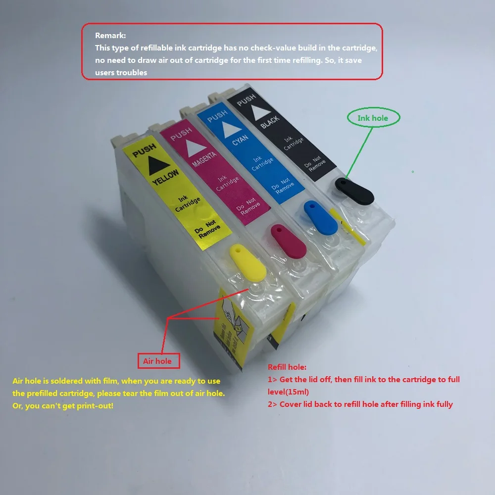YOTAT Refillable ink cartridge T1001 T1002 T1003 T1004 for Epson Stylus Office B40W BX310FN BX600FW BX610FW SX515W SX600FW
YOTAT Refillable ink cartridge T1001 T1002 T1003 T1004 for Epson Stylus Office B40W BX310FN BX600FW BX610FW SX515W SX600FW