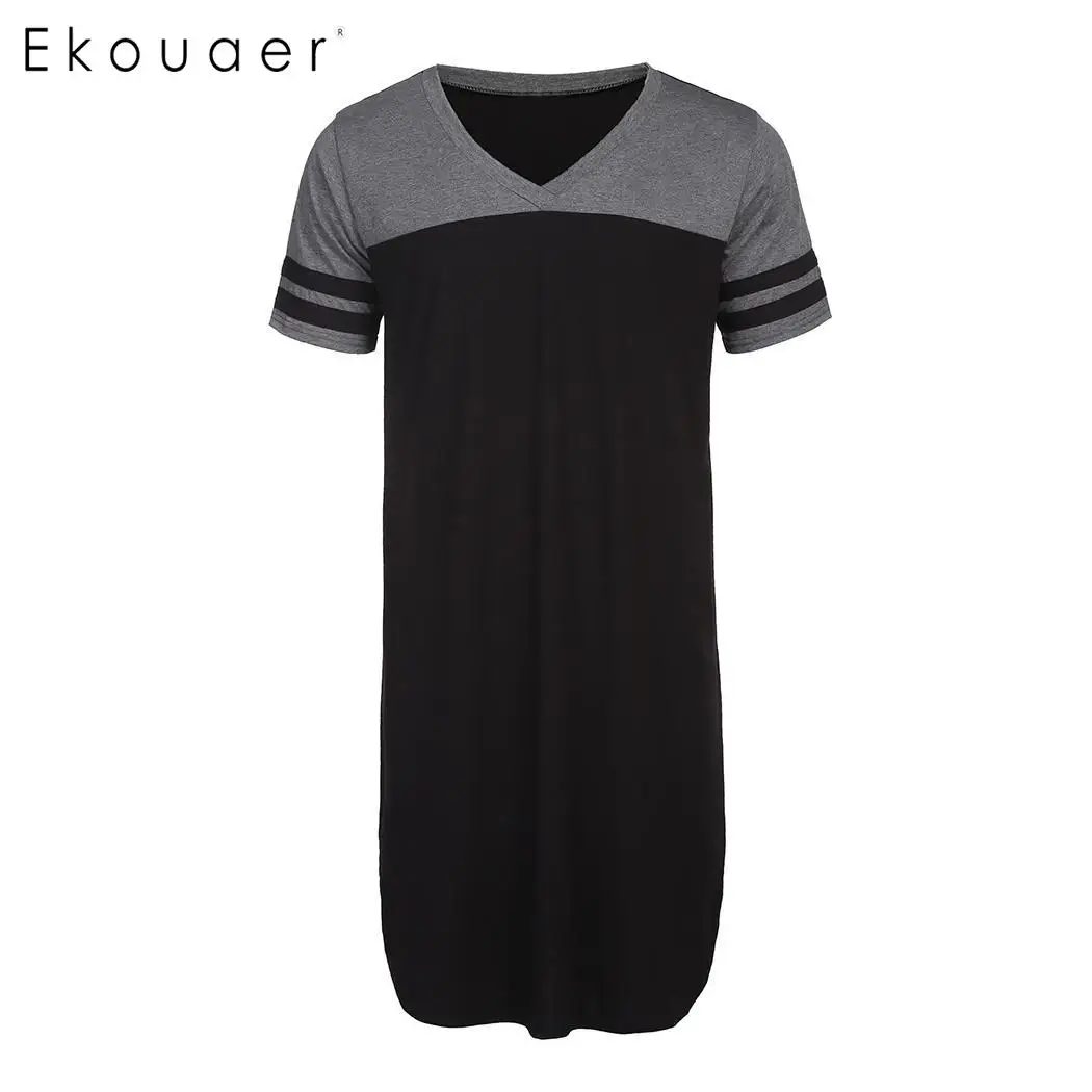 Ekouaer Men Long Nightshirts Sleepwear V-Neck Short Sleeve Contrast Color Knee Length Loose Nightwear Home Sleepshirts
Ekouaer Men Long Nightshirts Sleepwear V-Neck Short Sleeve Contrast Color Knee Length Loose Nightwear Home Sleepshirts