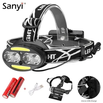 

Sanyi 4* XML T6 +2*COB LED Headlight IR Sensor Induction Headlamp 18650 Head Lamp Flashlight Torch Lanterna With USB Charger