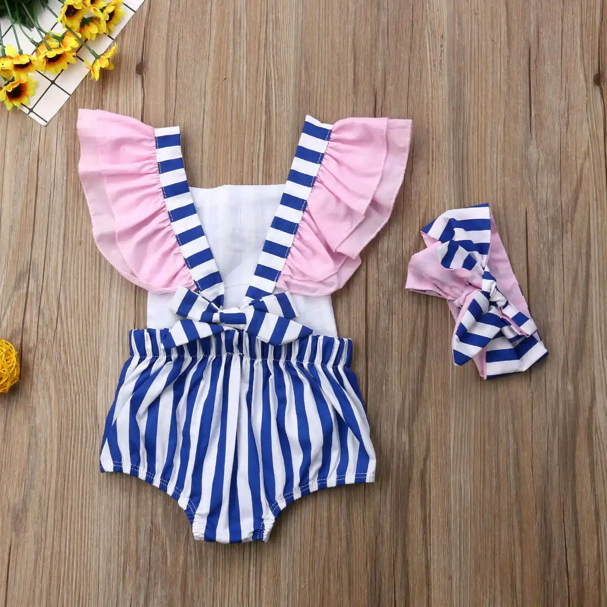 2019 newborn baby girl cotton romper jumpsuit bodysuit headband