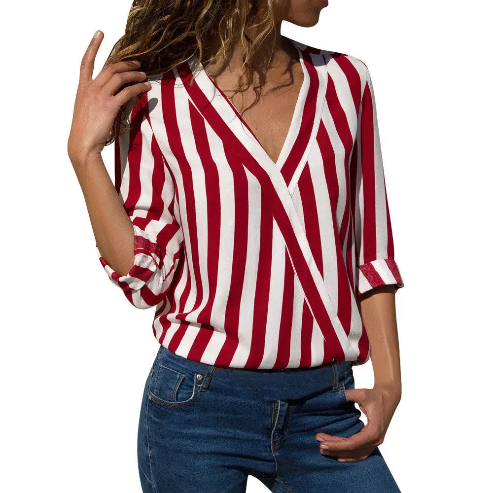 Women V-neck Striped Shirt 2019 Summer Female Loose Chiffon Blouse Casual Ladies Long-Sleeve Pullover Tops Plus Size S-3XL
Women V-neck Striped Shirt 2019 Summer Female Loose Chiffon Blouse Casual Ladies Long-Sleeve Pullover Tops Plus Size S-3XL