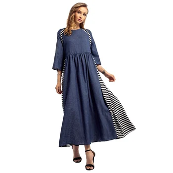 Women's Europe Muslim Middle East Denim Stitching Striped Fashion Dress Robes Women's Clothing
Women's Europe Muslim Middle East Denim Stitching Striped Fashion Dress Robes Women's Clothing
