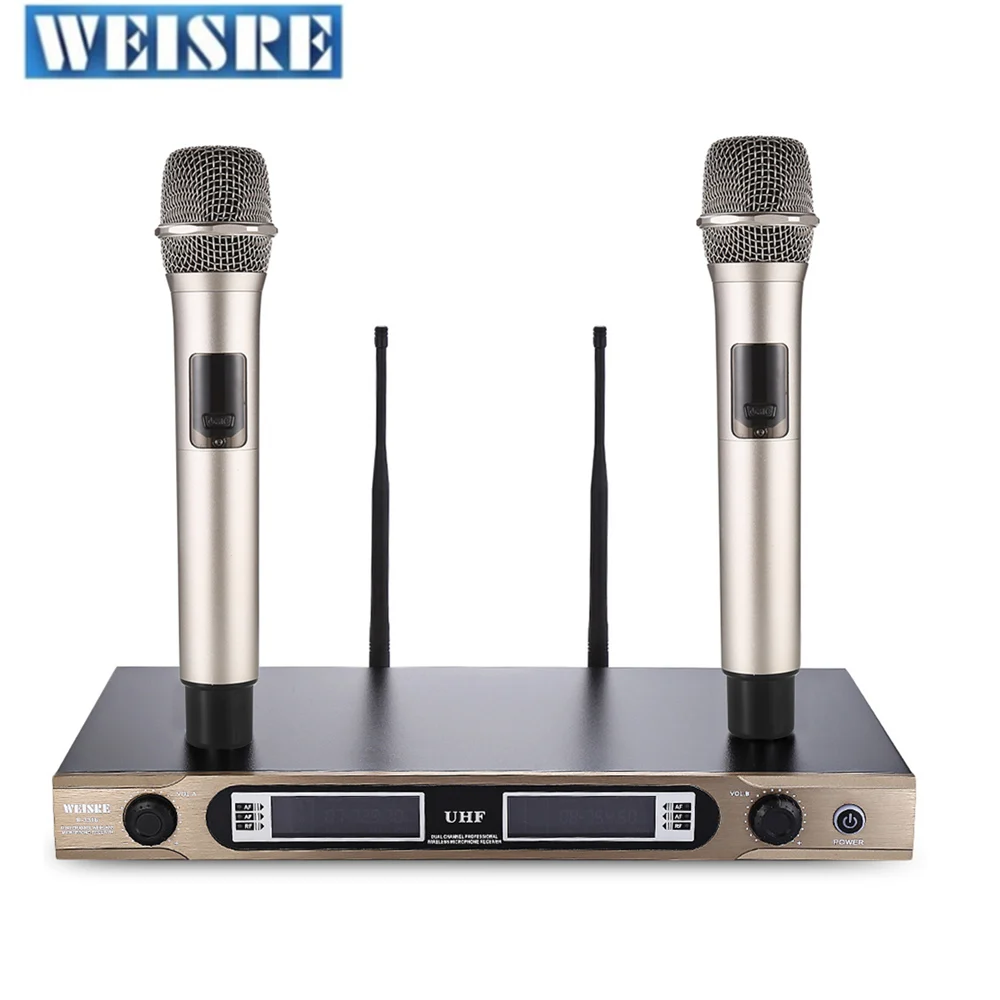 WEISRE U-3316 720 - 770MHz UHF Dual Channel Transmitter Karaoke With 2 Microphone Wireless Professional Handheld Microphone Set
WEISRE U-3316 720 - 770MHz UHF Dual Channel Transmitter Karaoke With 2 Microphone Wireless Professional Handheld Microphone Set