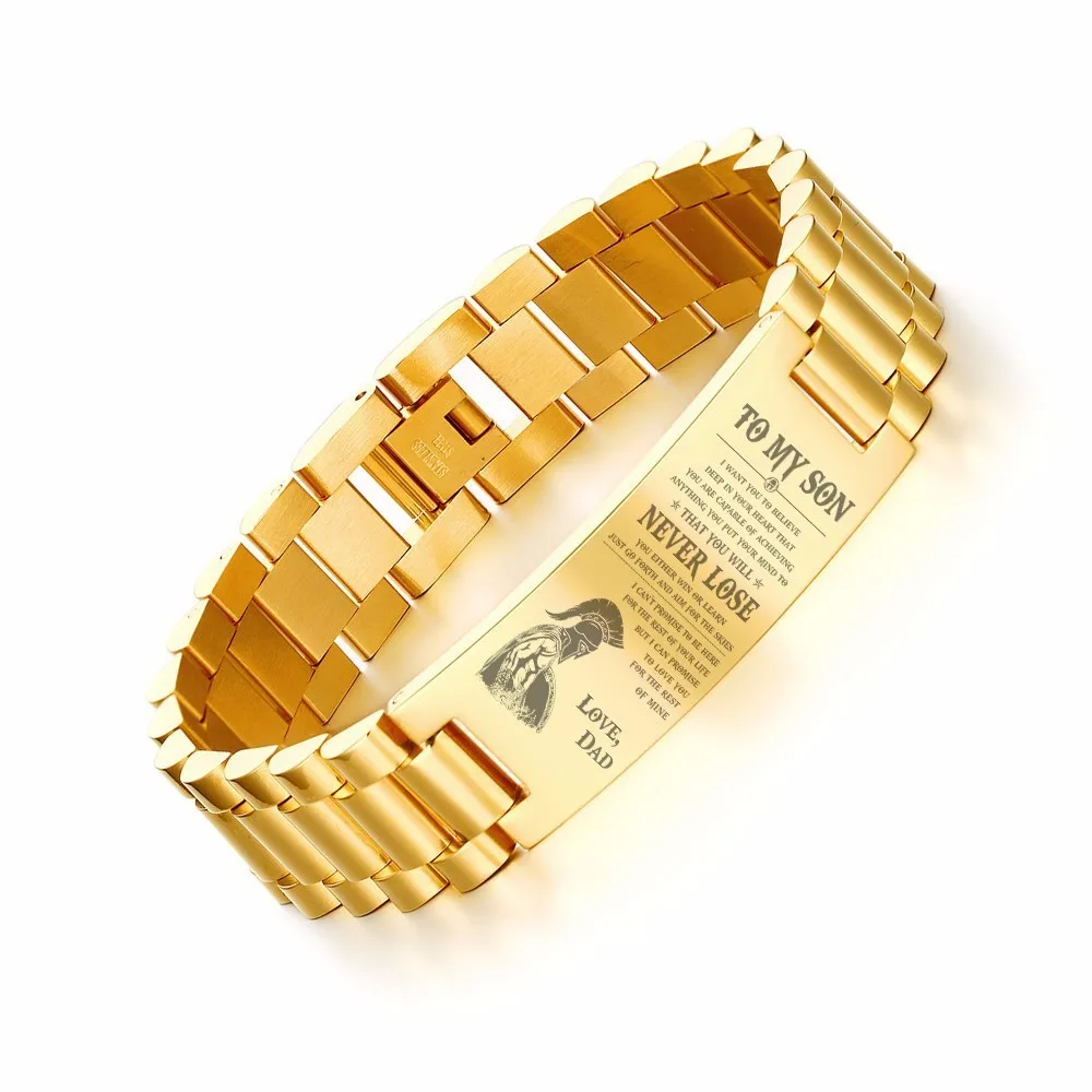 SON DAD NEVER LOSE Stainless Steel Spartanism Men Bracelet Father to Son Gift Perfect for Any Occasion Birthday and Graduation
SON DAD NEVER LOSE Stainless Steel Spartanism Men Bracelet Father to Son Gift Perfect for Any Occasion Birthday and Graduation