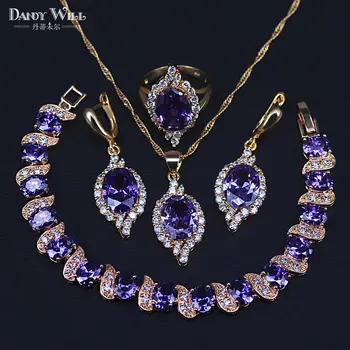 Gold Wedding Jewelry For Women Cubic Zirconia purple Jewelry Set Earrings/Pendant/Necklace/Ring/Bracelet for party
Gold Wedding Jewelry For Women Cubic Zirconia purple Jewelry Set Earrings/Pendant/Necklace/Ring/Bracelet for party
