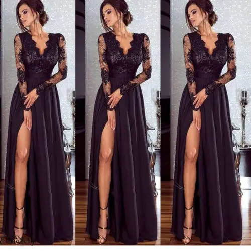 Christmas Womens V neck Lace Long Sleeve High Split Party Dresses Sexy Maxi Dress
Christmas Womens V neck Lace Long Sleeve High Split Party Dresses Sexy Maxi Dress