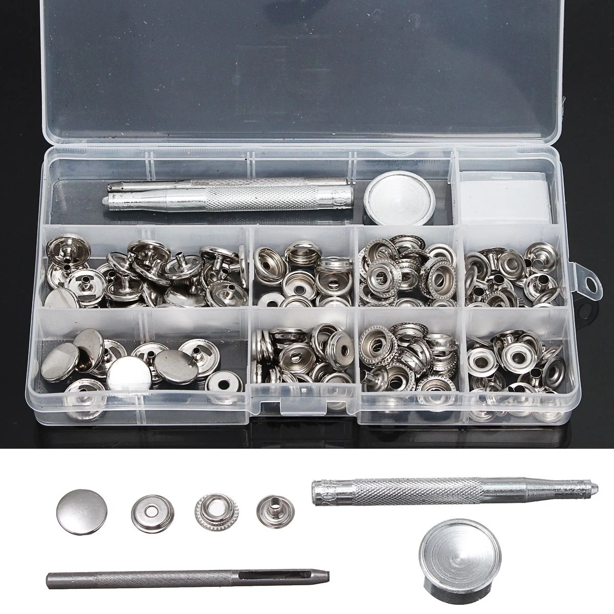 JX-LCLYL 30 Set 15mm Heavy Duty Snap Fastener Popper Press Stud Button + Fixing Tool Kit
JX-LCLYL 30 Set 15mm Heavy Duty Snap Fastener Popper Press Stud Button + Fixing Tool Kit