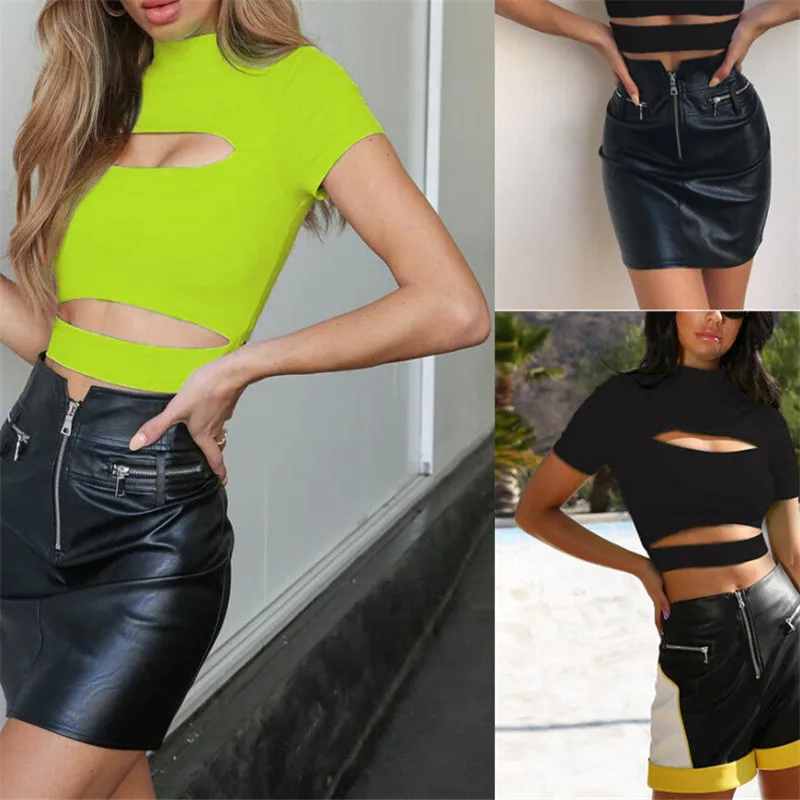 High Quality Black Solid S-3XL Plain Crop Tops Women front Hollow Elastic Basic T-shirts Female Casual Tees Short Sleeve T-shirt
High Quality Black Solid S-3XL Plain Crop Tops Women front Hollow Elastic Basic T-shirts Female Casual Tees Short Sleeve T-shirt