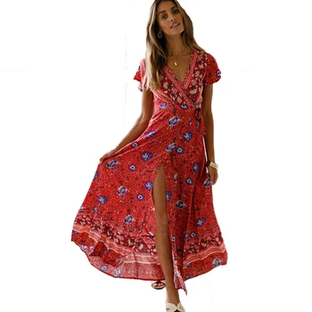 Holiday beachwear long dress Fashion floral print boho short sleeve bandage belted split slim dresses Deep V Summer clothes 2019
Holiday beachwear long dress Fashion floral print boho short sleeve bandage belted split slim dresses Deep V Summer clothes 2019
