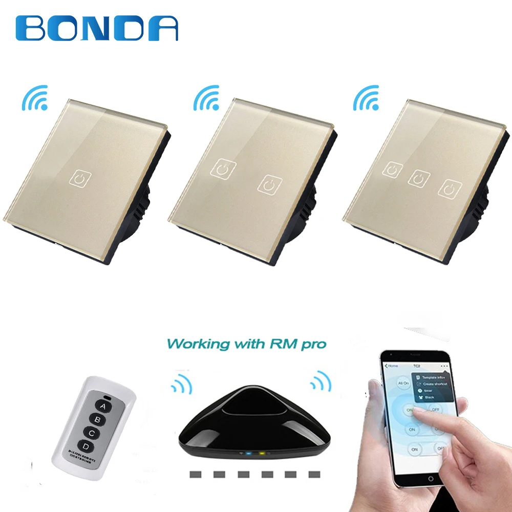 BONDA genuine EU/UK standard 1/2/3 open gold wireless remote control touch switch luxury crystal glass panel wall light switch
BONDA genuine EU/UK standard 1/2/3 open gold wireless remote control touch switch luxury crystal glass panel wall light switch