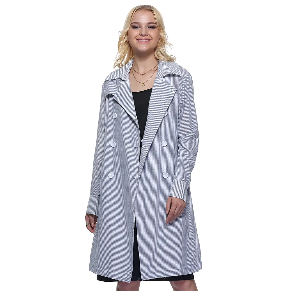 Rosegal Trendy Striped Trench Coat Women Spring Autumn Stylish Female Coats Turn Down Collar Pocket Ladies On Sale | Женская одежда