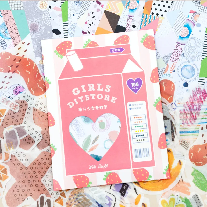 106PCS Creative Girl's Material Stickers scrapbooking Package Diary Notebook DIY Decoration cute stationary
106PCS Creative Girl's Material Stickers scrapbooking Package Diary Notebook DIY Decoration cute stationary