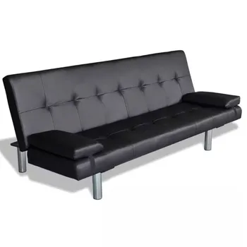 VidaXL Versatile Sofa Bed Two Pillows Black Synthetic Leather And Wooden Frame Sturdy Living Room Sofa Home Furniture 
VidaXL Versatile Sofa Bed Two Pillows Black Synthetic Leather And Wooden Frame Sturdy Living Room Sofa Home Furniture