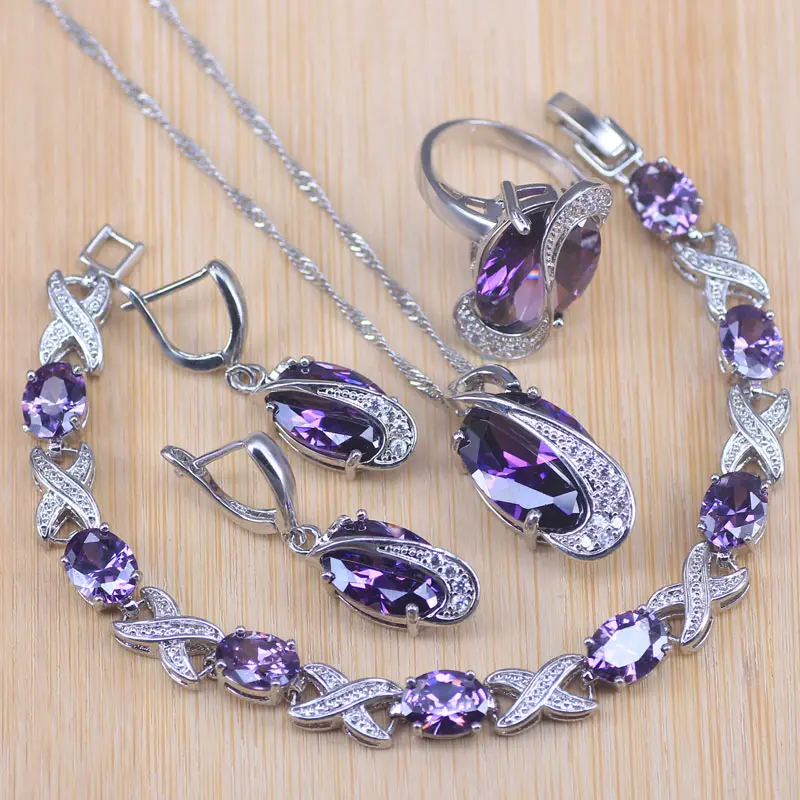 925 Silver Jewelry Sets For Women Wedding Party Purple Crystal Earrings Bracelet Rings Necklace Pendant Bracelet
925 Silver Jewelry Sets For Women Wedding Party Purple Crystal Earrings Bracelet Rings Necklace Pendant Bracelet