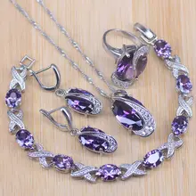 Risenj Silver Color Jewelry Sets For Women Wedding Purple Crystal Earrings Bracelet Rings Necklace Pendant Drop Shipping Risenj Silver Color Jewelry Sets For Women Wedding Purple Crystal Earrings Bracelet Rings Necklace Pendant Drop Shipping