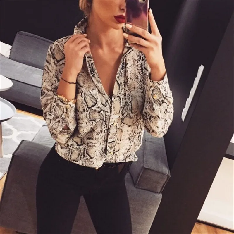 Women Long Sleeve Shirt Snake Skin Printed Blouse Ladies Casual Plain OL Blouse Work Shirt Chemise Top Blusas Femininas Elegante
Women Long Sleeve Shirt Snake Skin Printed Blouse Ladies Casual Plain OL Blouse Work Shirt Chemise Top Blusas Femininas Elegante