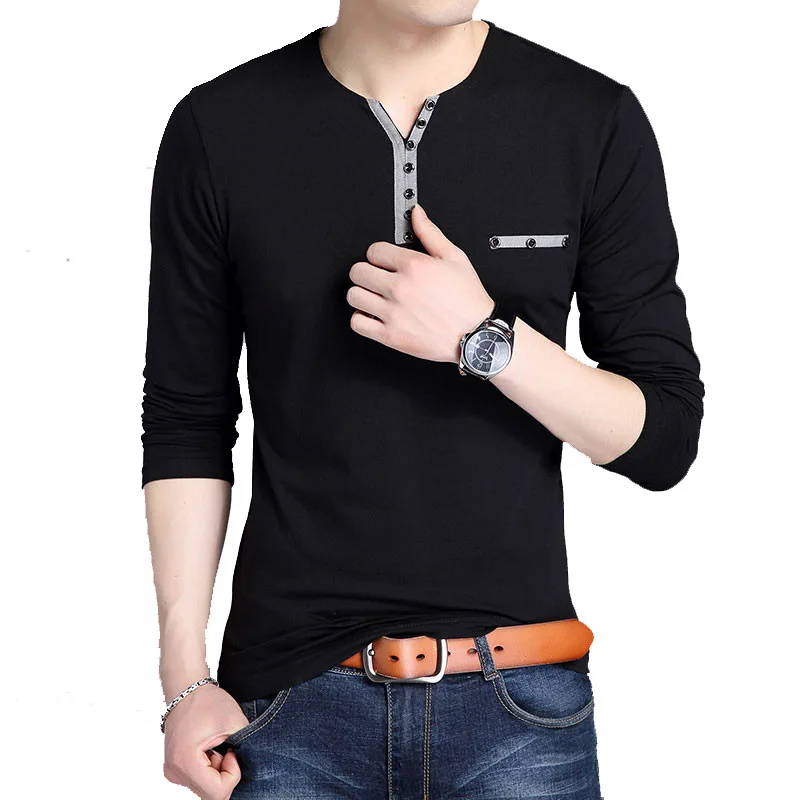 100% Cotton T Shirt Men 2019 Spring Autumn Long Sleeve Button V Neck T-Shirt Men Collar Tee Shirt Male Fashion Casual Tops Black
100% Cotton T Shirt Men 2019 Spring Autumn Long Sleeve Button V Neck T-Shirt Men Collar Tee Shirt Male Fashion Casual Tops Black