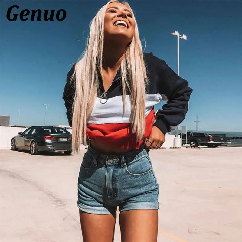 Genuo Color Block Long Sleeve Hoodies Sweatshirt Women High Neck Zipper Stripe Patchwork Crop Top 2018 Autumn Casual Pullovers
Genuo Color Block Long Sleeve Hoodies Sweatshirt Women High Neck Zipper Stripe Patchwork Crop Top 2018 Autumn Casual Pullovers