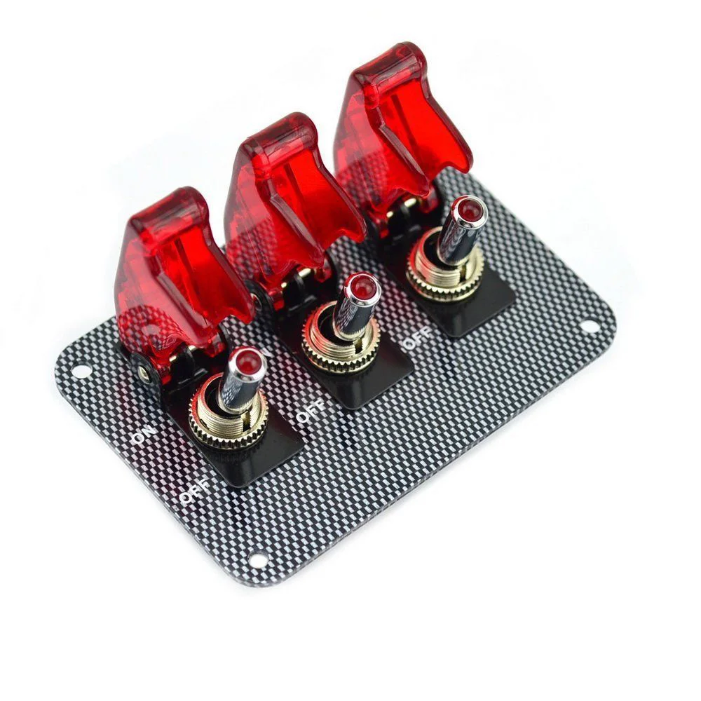 Universal 12V 3 Toggle Switch Panel Carbon Fiber Racing Car Engine Start Ignition Button Red LED Light Car Truck
Universal 12V 3 Toggle Switch Panel Carbon Fiber Racing Car Engine Start Ignition Button Red LED Light Car Truck