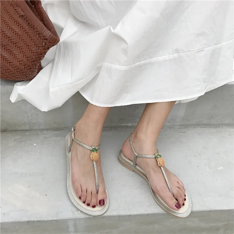 Women Rhinestone Sandals Pineapple Ankle Strap Summer Crystal Shoes Flat Heel Thong Sandals
Women Rhinestone Sandals Pineapple Ankle Strap Summer Crystal Shoes Flat Heel Thong Sandals